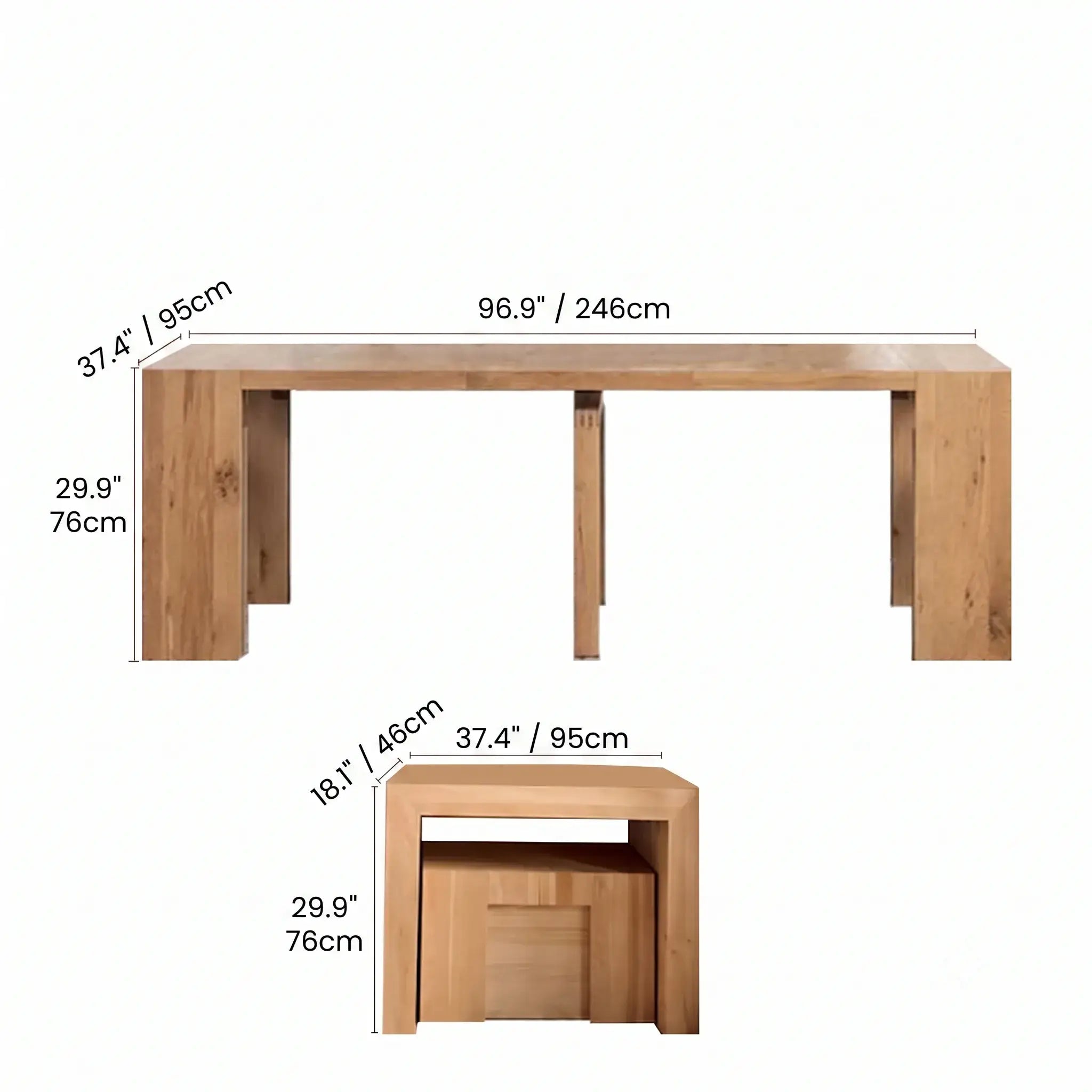 Coco Slim Dining Table, Extendable Ash Wood Console-to-Dining Design