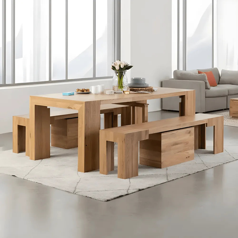 Coco Slim Dining Table, Extendable Ash Wood Console-to-Dining Design