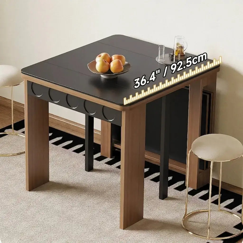 Coco Slim Dining Table in Mid-Century Wood and Matte Stone Design