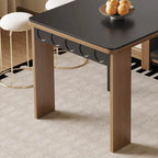 Coco Slim Dining Table in Mid-Century Wood and Matte Stone Design