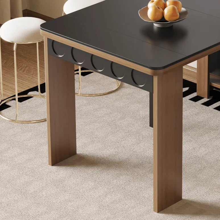 Coco Slim Dining Table in Mid-Century Wood and Matte Stone Design