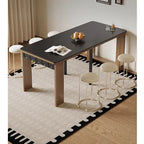 Coco Slim Dining Table in Mid-Century Wood and Matte Stone Design