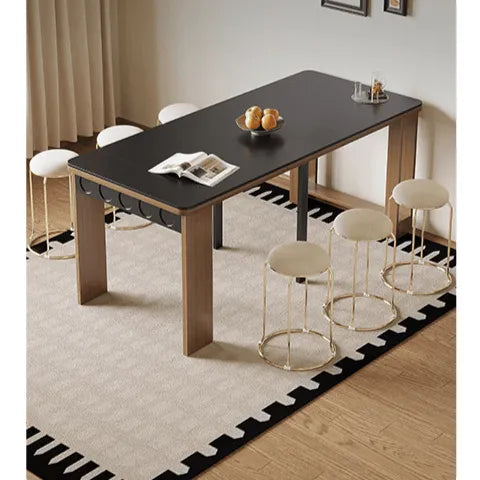Coco Slim Dining Table in Mid-Century Wood and Matte Stone Design