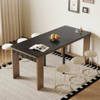 Coco Slim Dining Table in Mid-Century Wood and Matte Stone Design