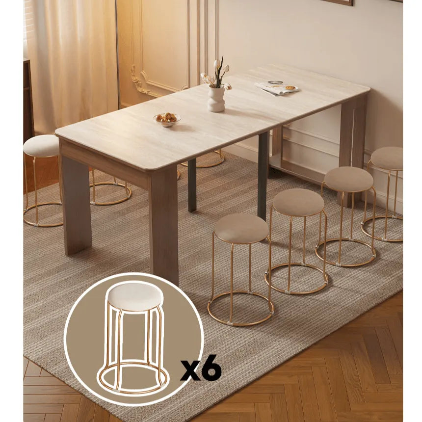 Coco Slim Dining Table in Mid-Century Wood and Matte Stone Design