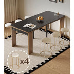 Coco Slim Dining Table in Mid-Century Wood and Matte Stone Design