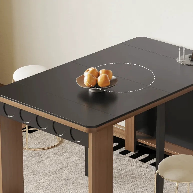 Coco Slim Dining Table in Mid-Century Wood and Matte Stone Design