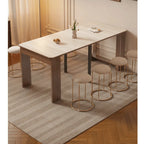 Coco Slim Dining Table in Mid-Century Wood and Matte Stone Design