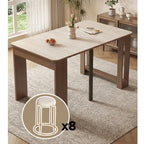 Coco Slim Dining Table in Mid-Century Wood and Matte Stone Design
