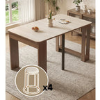 Coco Slim Dining Table in Mid-Century Wood and Matte Stone Design