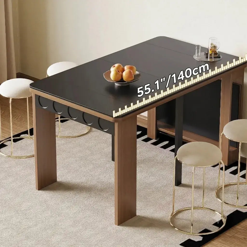Coco Slim Dining Table in Mid-Century Wood and Matte Stone Design