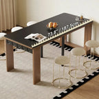 Coco Slim Dining Table in Mid-Century Wood and Matte Stone Design