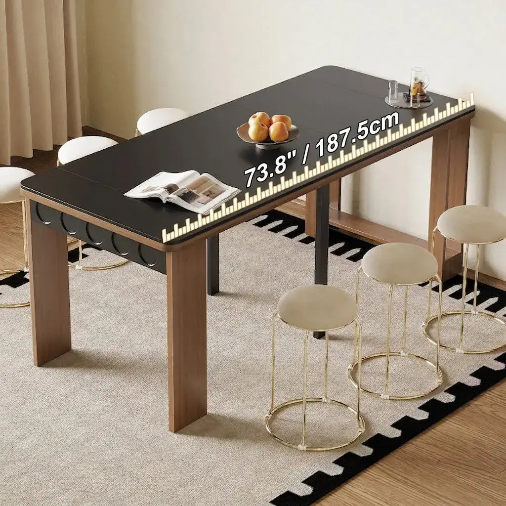 Coco Slim Dining Table in Mid-Century Wood and Matte Stone Design