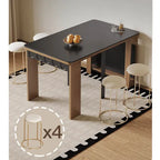 Coco Slim Dining Table in Mid-Century Wood and Matte Stone Design