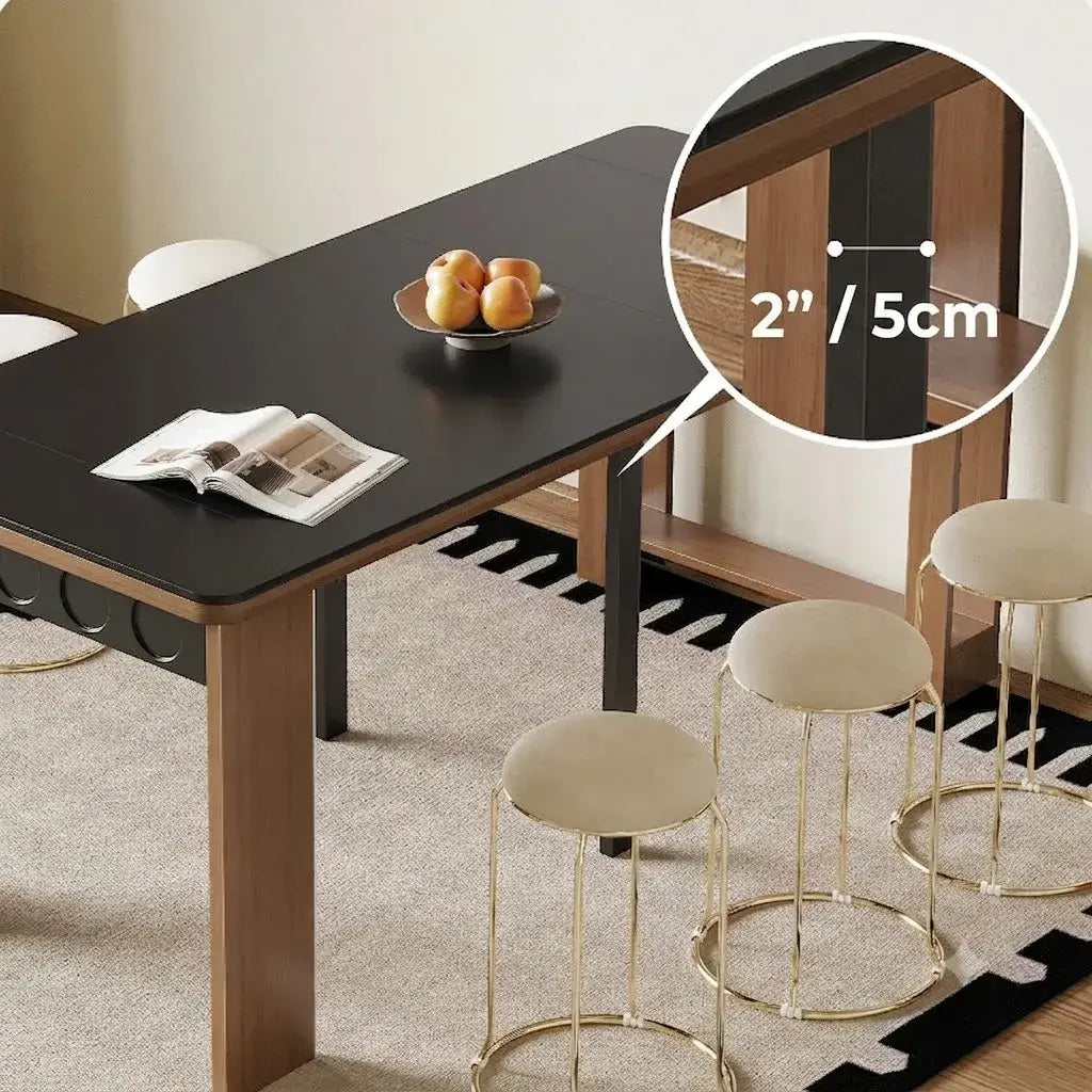 Coco Slim Dining Table in Mid-Century Wood and Matte Stone Design