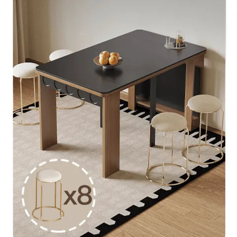 Coco Slim Dining Table in Mid-Century Wood and Matte Stone Design
