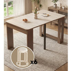 Coco Slim Dining Table in Mid-Century Wood and Matte Stone Design