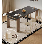 Coco Slim Dining Table in Mid-Century Wood and Matte Stone Design