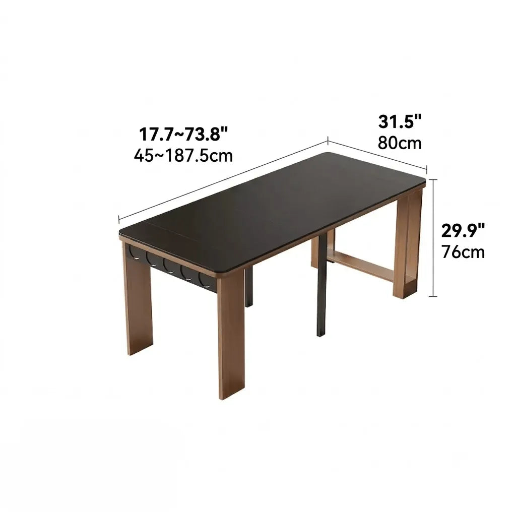 Coco Slim Dining Table in Mid-Century Wood and Matte Stone Design Dimensions