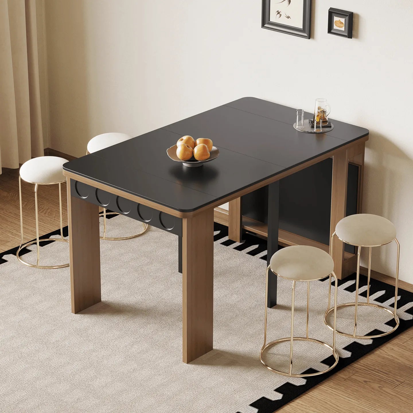 Coco Slim Dining Table in Mid-Century Wood and Matte Stone Design Main Product Image
