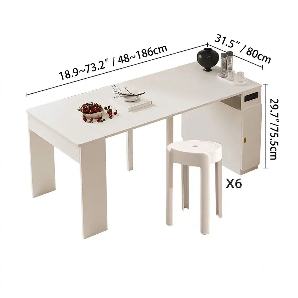Coco Slim Dining Table With Extendable Storage Island and Outlet