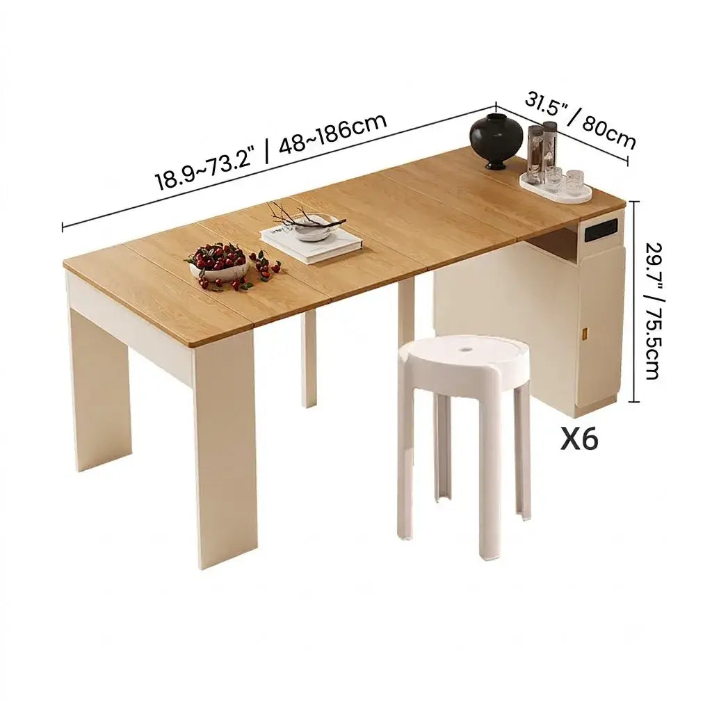 Coco Slim Dining Table With Extendable Storage Island and Outlet