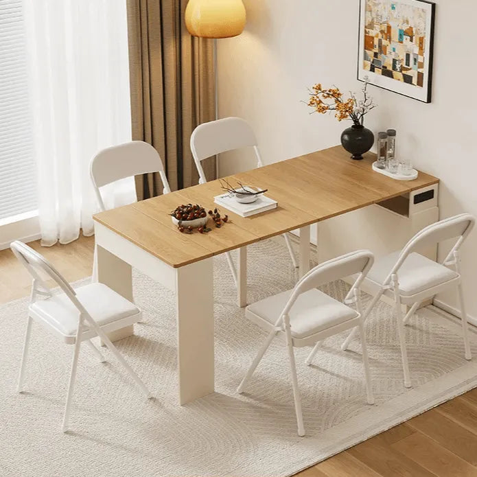 Coco Slim Dining Table With Extendable Storage Island and Outlet