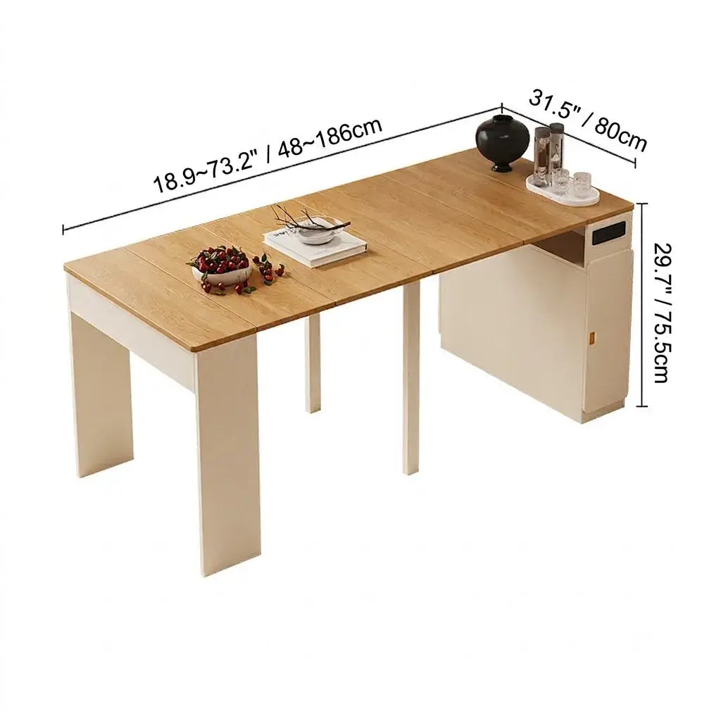 Coco Slim Dining Table With Extendable Storage Island and Outlet