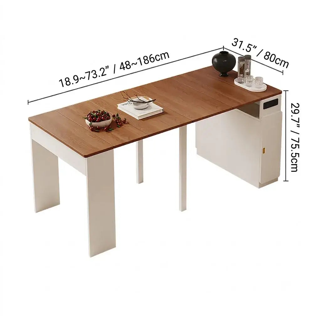 Coco Slim Dining Table With Extendable Storage Island and Outlet