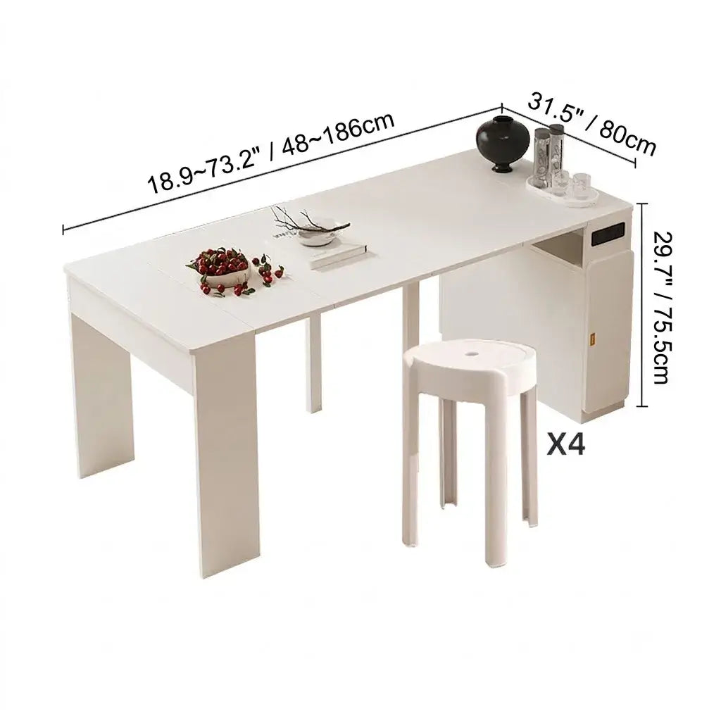 Coco Slim Dining Table With Extendable Storage Island and Outlet