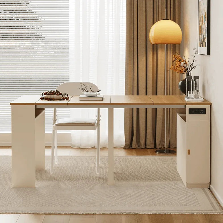 Coco Slim Dining Table With Extendable Storage Island and Outlet