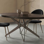 Coco Slim Extendable Table, Round Wood Dining Design With Brass Legs