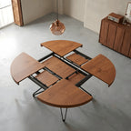 Coco Slim Extendable Table, Round Wood Dining Design With Brass Legs