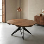Coco Slim Extendable Table, Round Wood Dining Design With Brass Legs