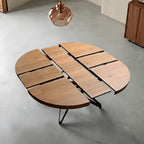 Coco Slim Extendable Table, Round Wood Dining Design With Brass Legs