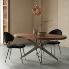 Coco Slim Extendable Table, Round Wood Dining Design With Brass Legs