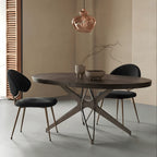 Coco Slim Extendable Table, Round Wood Dining Design With Brass Legs