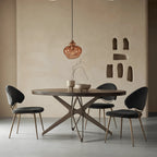 Coco Slim Extendable Table, Round Wood Dining Design With Brass Legs