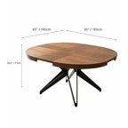 Coco Slim Extendable Table, Round Wood Dining Design With Brass Legs Dimensions