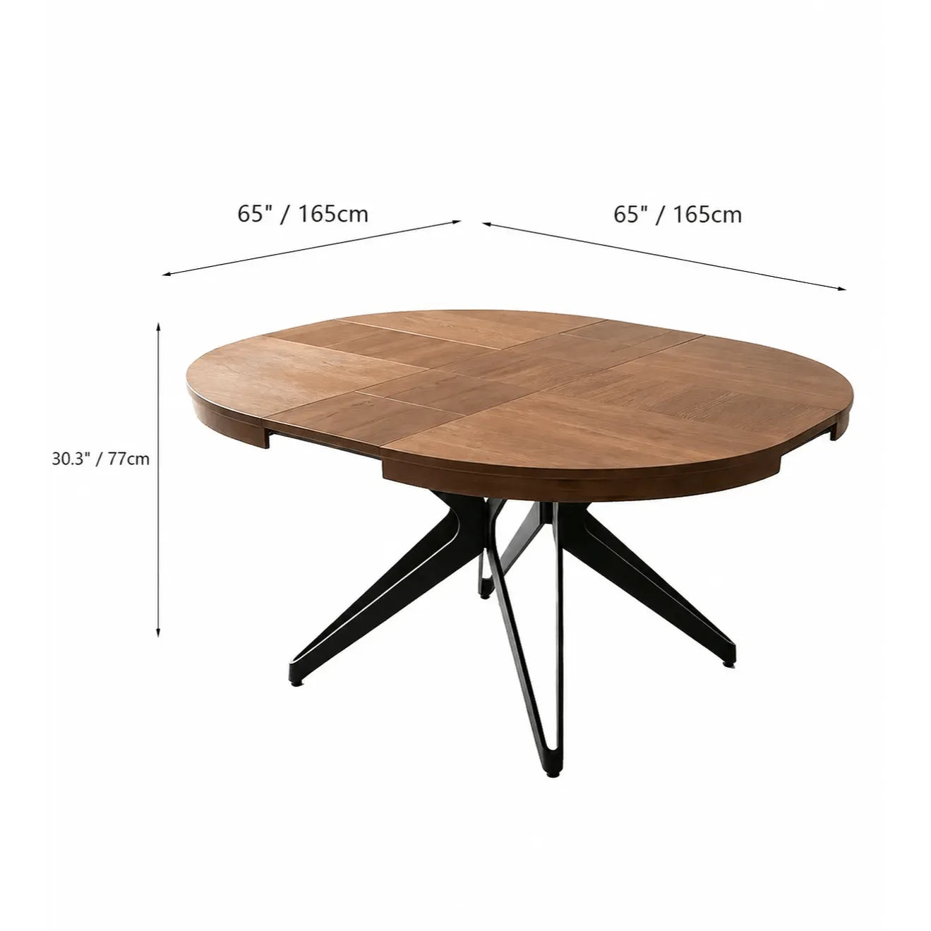 Coco Slim Extendable Table, Round Wood Dining Design With Brass Legs Dimensions