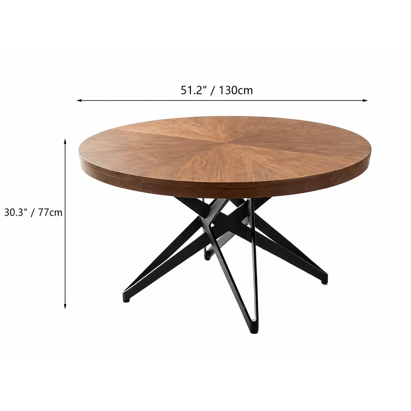 Coco Slim Extendable Table, Round Wood Dining Design With Brass Legs Dimensions