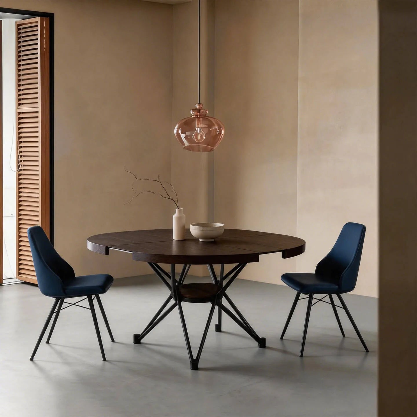 Coco Slim Walnut Extendable Table With Sculptural Starburst Base