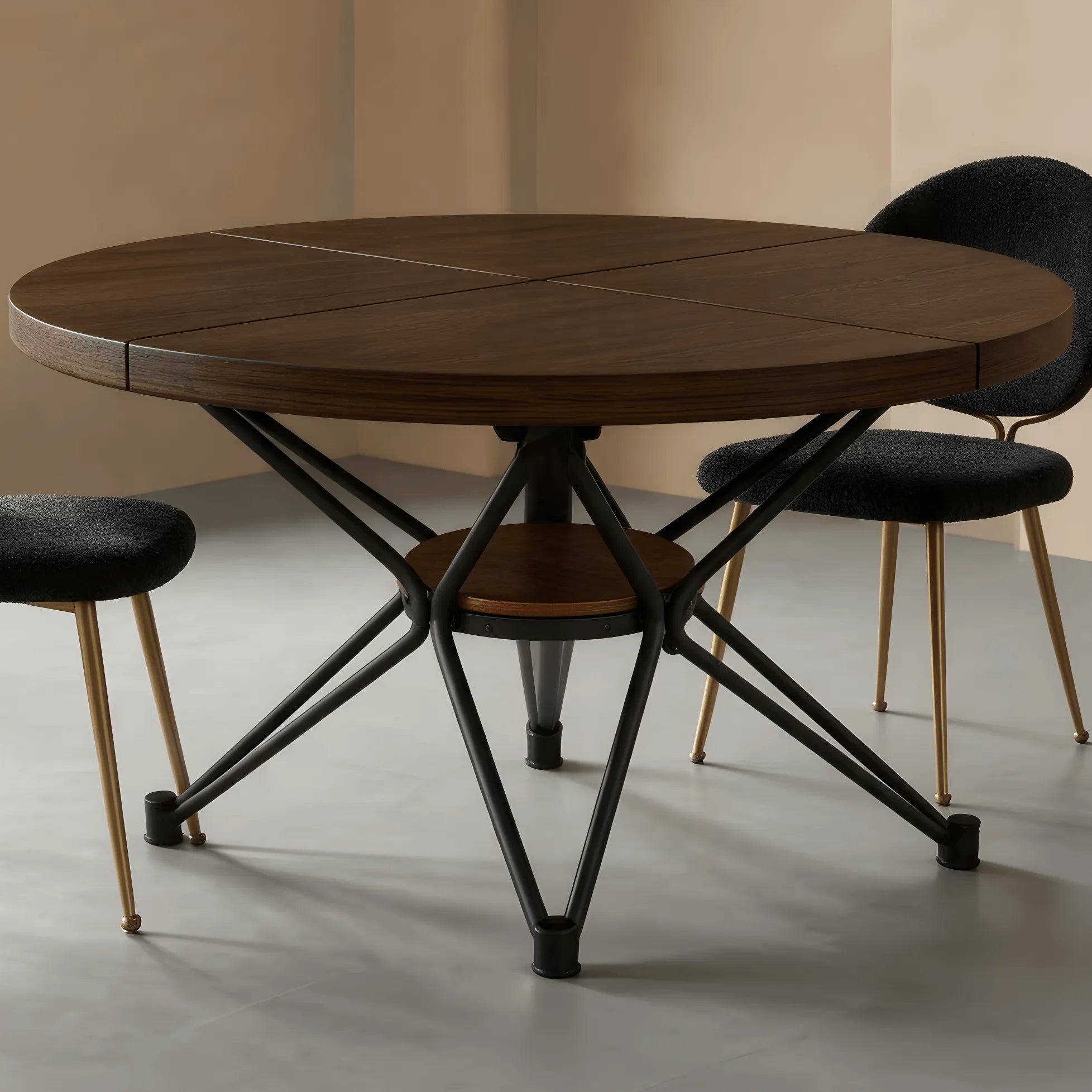 Coco Slim Walnut Extendable Table With Sculptural Starburst Base