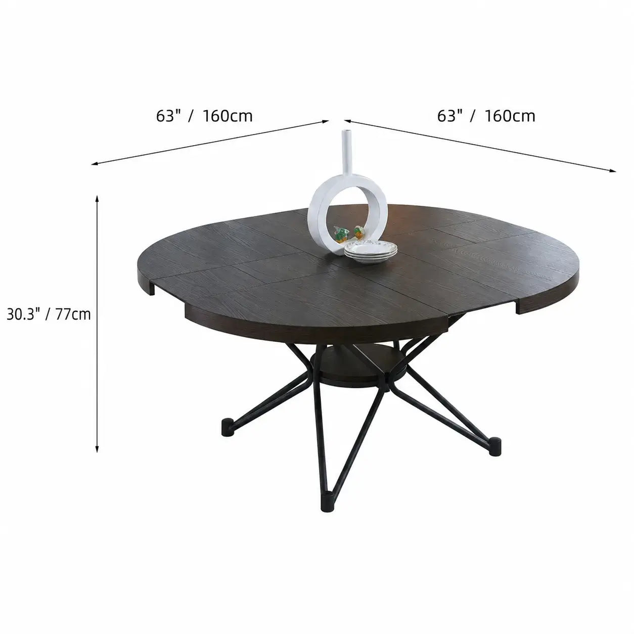 Coco Slim Walnut Extendable Table With Sculptural Starburst Base Dimensions