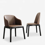 Durable coffee brown leather dining chair with whitewax wood frame, single seat main product image