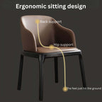 Durable coffee brown leather dining chair with whitewax wood frame, single seat