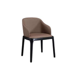 Durable coffee brown leather dining chair with whitewax wood frame, single seat