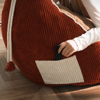 Color-Block Corduroy Bean Bag Lounge Seat with French Tassel Trim