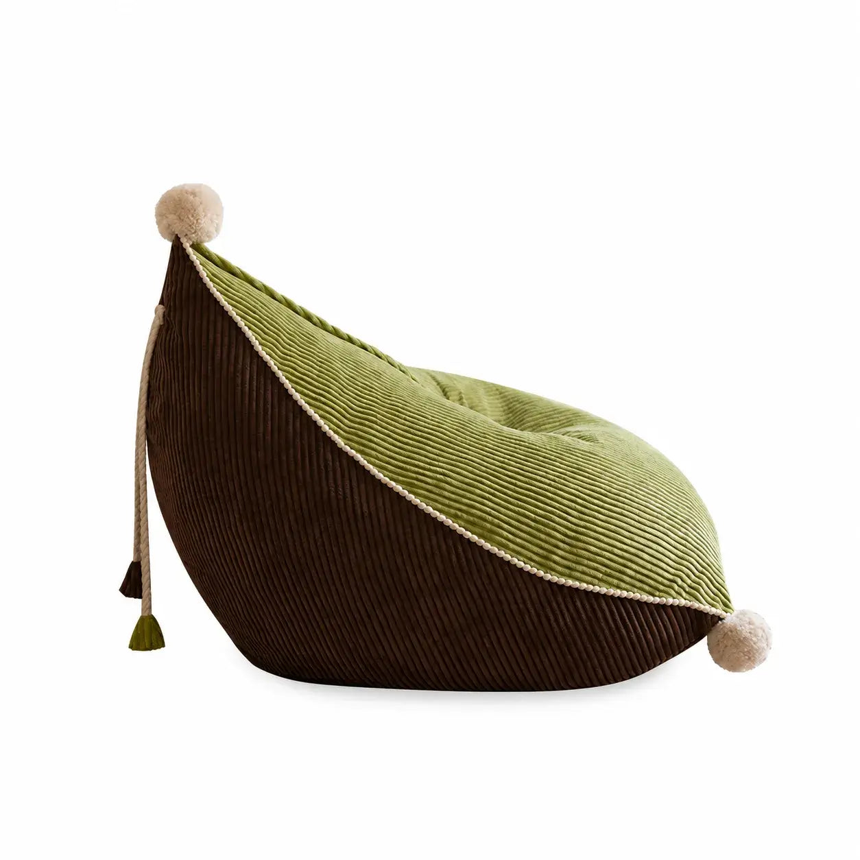 Color-Block Corduroy Bean Bag Lounge Seat with French Tassel Trim