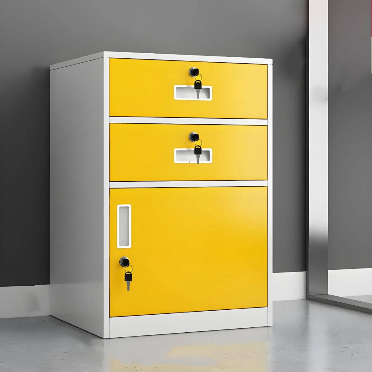 Color-Block Metal File Cabinet With Locking Drawer and Door
